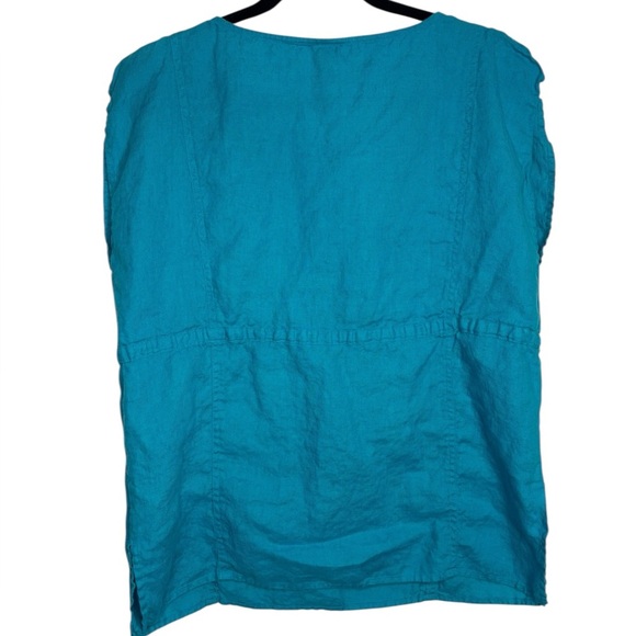 Talbots Pure Irish Linen Popover Top Drawstring Waist in Turquoise Blue Size 14 - Picture 7 of 11